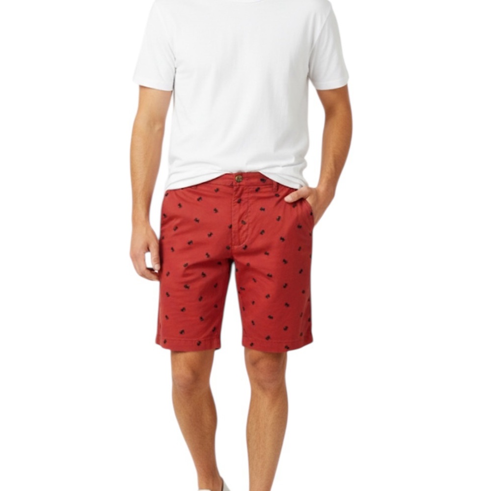 Izod Saltwater Men's Nautical Golf Embroidered Crabs Shorts Size 34 Red Black
